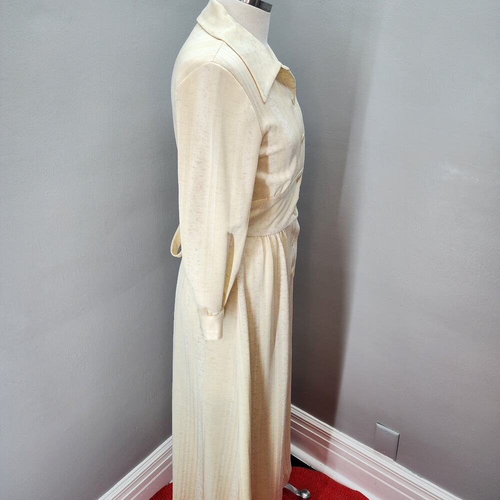 70s VTG Momentum Maxi Dress, Faux Corset Waist Jacquard Stripe Cream Maxi - S - Picture 4 of 10
